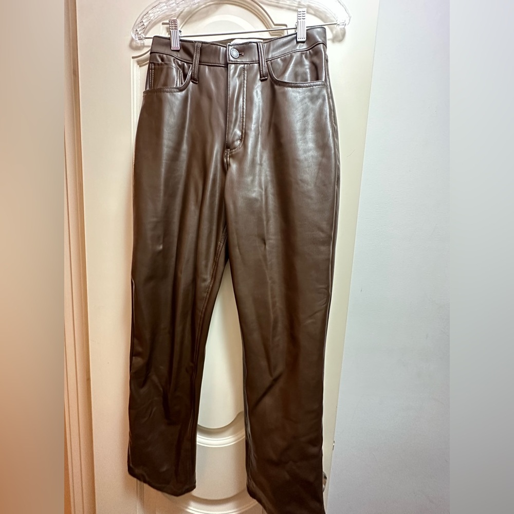 Abercrombie Vegan Leather 90s Straight Leg Pants Brown